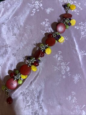 Colorful Bead Cluster Bracelet - Red, Yellow & Purple